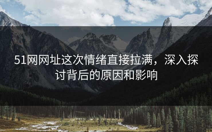 51网网址这次情绪直接拉满，深入探讨背后的原因和影响